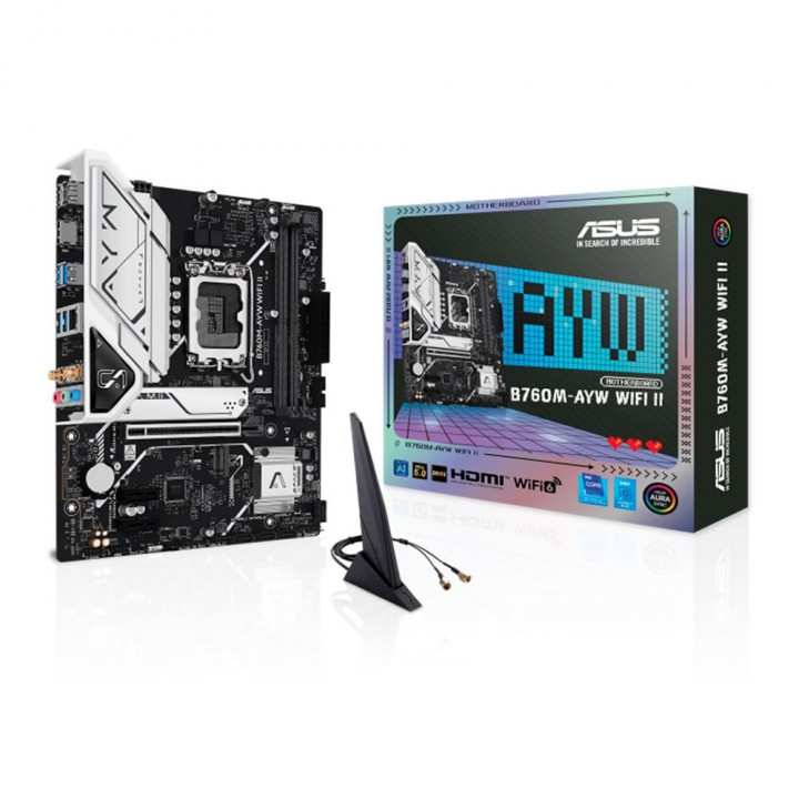 Placa Mãe ASUS B760M-AYW WIFI II, Intel LGA 1700, mATX, DDR5, Wi-fi 6, Bluetooth, Preto - 90MB1MH0-M0EAY0