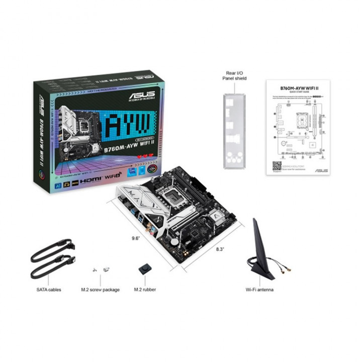 Placa Mãe ASUS B760M-AYW WIFI II, Intel LGA 1700, mATX, DDR5, Wi-fi 6, Bluetooth, Preto - 90MB1MH0-M0EAY0