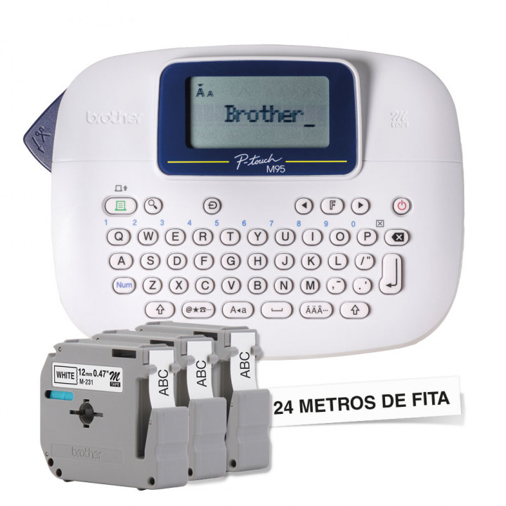 Rotulador Eletrônico Etiquetadora Portátil Brother, Com 3 Fitas, Branco - PT-M95WTBP