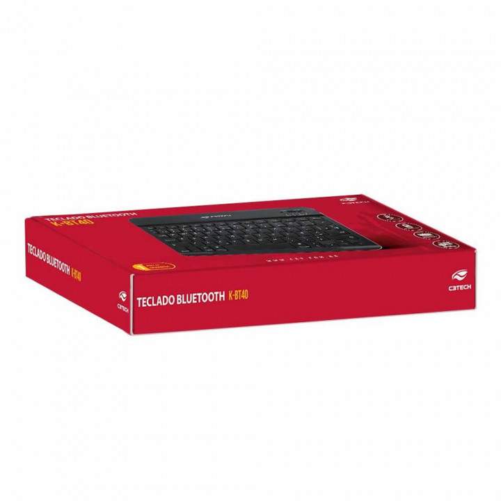 Teclado Mini C3Tech, Sem Fio, Bluetooth, Multimídia, Preto - K-BT40BK