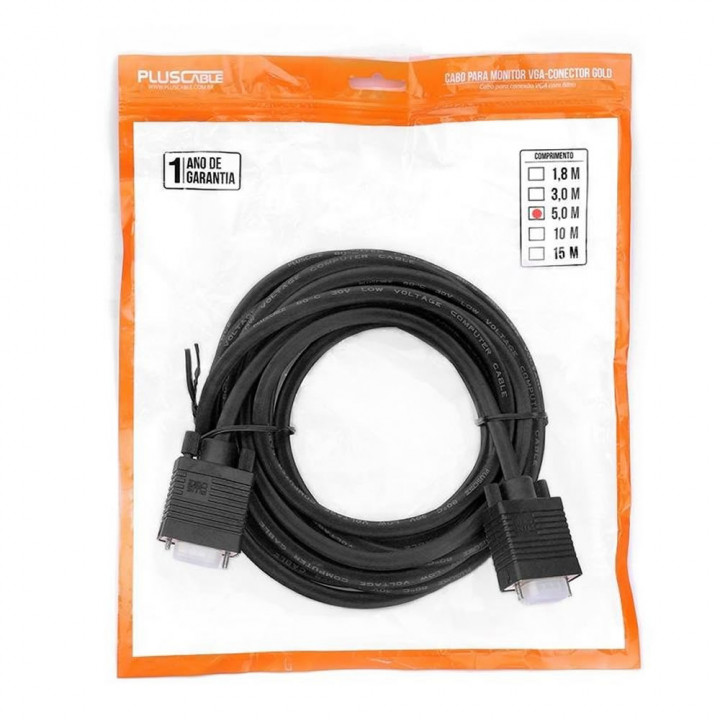 Cabo VGA 5 Metros PlusCable, Com Filtro, Preto - PC-MON5002