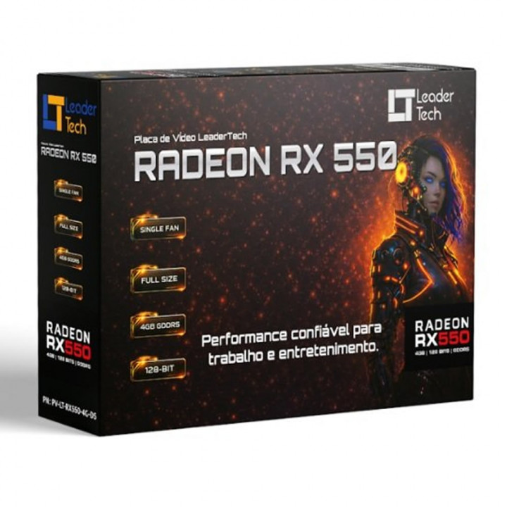 Placa De Vídeo Leadertech Rx 550, AMD Radeon 4GB, GDDR5, 128Bit, DP HDMI DVI - PV-LT-RX550-4G-D5