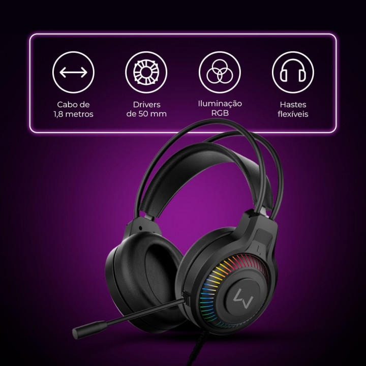 Headset Gamer Multilaser Mizar, P2, USB, Preto - PH705