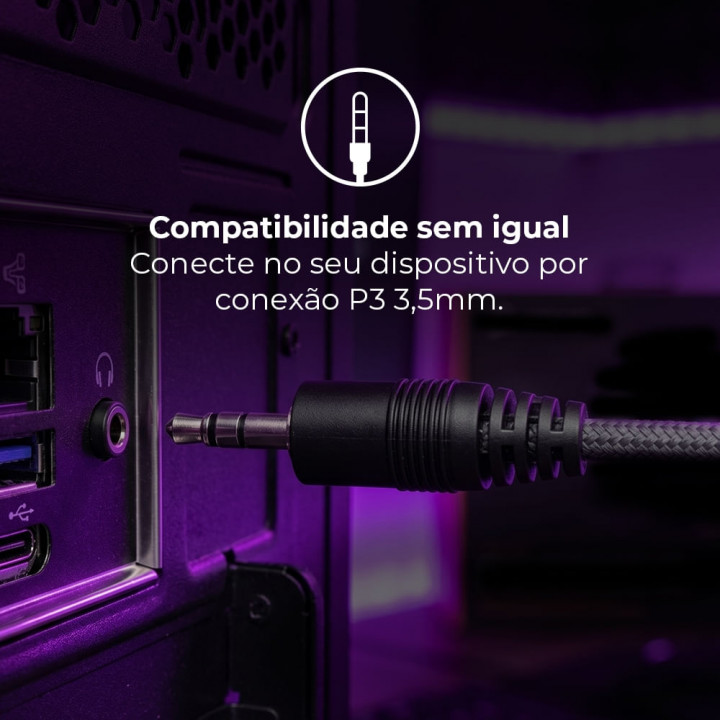 Headset Gamer Multilaser Mizar, P2, USB, Preto - PH705