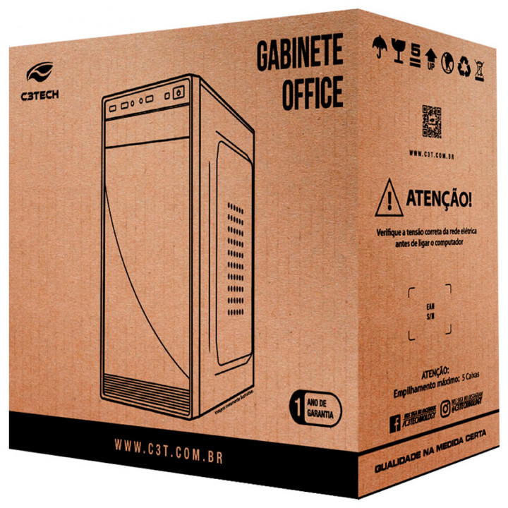 Gabinete C3Tech ATX, Com Fonte 200W, Preto - MT-38BK