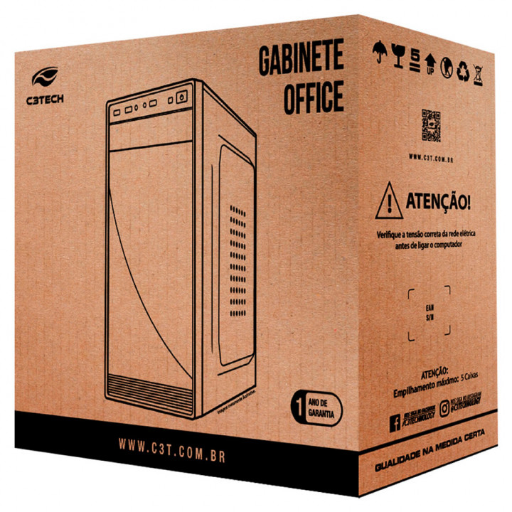 Gabinete C3Tech ATX, Com Fonte 200W, Preto - MT-39BK