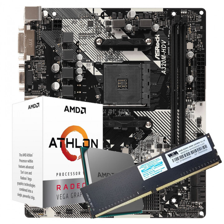 Kit Upgrade Gamer AMD Athlon 3000G 3.50Ghz, Placa Mãe B450M, 8GB DDR4