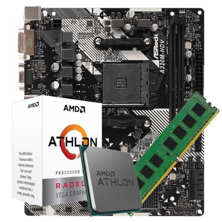 Kit Upgrade Gamer AMD Athlon 3000G 3.50Ghz, Placa Mãe B450M, 8GB DDR4