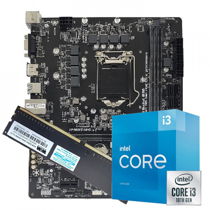 Kit Upgrade Intel 10º Geração Core i3-10105 3.70Ghz, Placa Mãe Chipset H510 LGA 1200 DDR4, 8GB DDR4